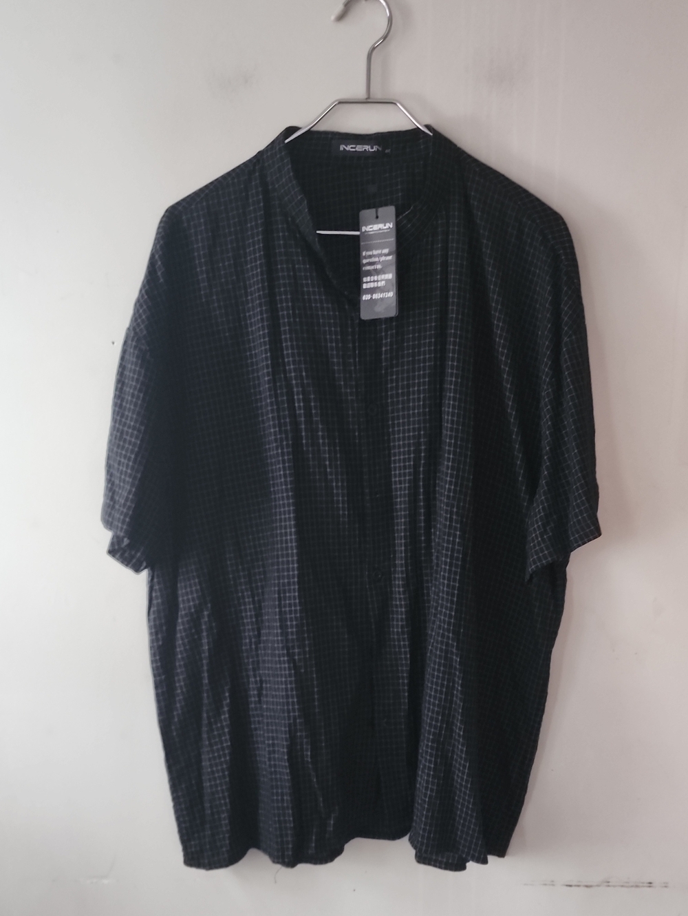 INCRUN Men's Black Short-Sleeve Casual Button-Down Shirt
